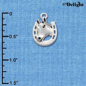 C1679* - Horse head Horseshoe Silver Charm (6 charms per package)