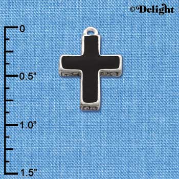 C1680 - Cross Fancy Black Silver Charm (6 charms per package)