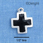 C1681 - Cross Short Black Silver Charm (6 charms per package)