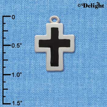 C1682 - Cross Long Black Silver Charm (6 charms per package)