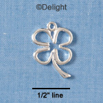 C1830+ - Silver Four Leaf Clover Outline Charm - Silver Charm (left & right) (6 charms per package)