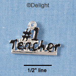 C1853 - #1 Teacher Black Silver Charm (6 charms per package)