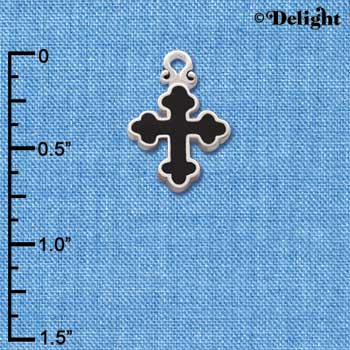 C1865 - Cross Fancy Black Silver Charm (6 charms per package)