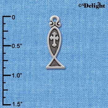 C1866 - Christian Fish Silver  Charm (6 charms per package)