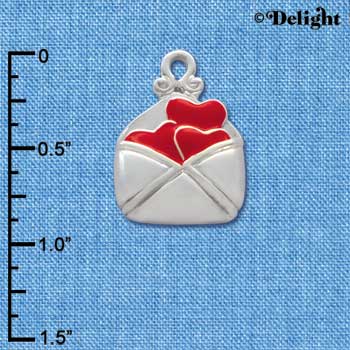 C1905 - Envelope Hearts Silver Charm (6 charms per package)