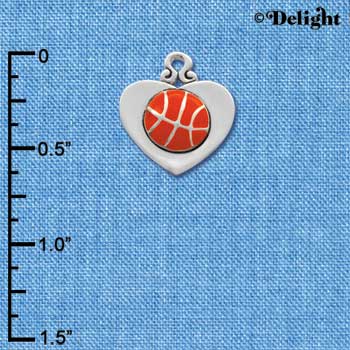 C1906 - Basketball Heart Silver Charm (6 charms per package)