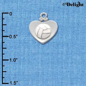 C1907 - Volleyball Heart Silver Charm (6 charms per package)