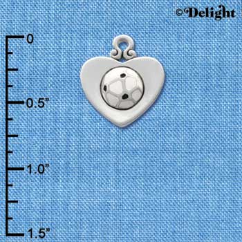 C1909 - Soccer ball Heart Silver Charm (6 charms per package)
