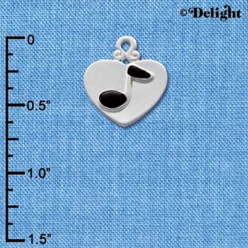 C1910 - Music Note Heart Silver Charm (6 charms per package)