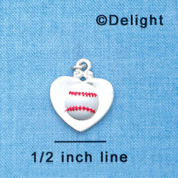 C1911 - Baseball Heart Silver Charm (6 charms per package)