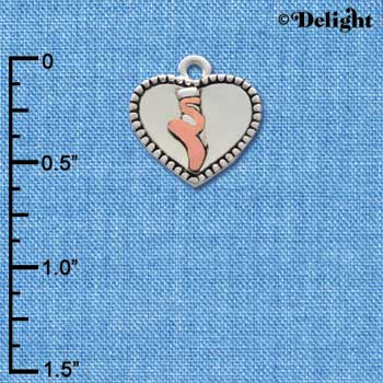 C1912 - Ballet Shoe Heart Silver Charm (6 charms per package)