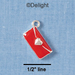 C1919 - Purse Silver Heart Red Silver Charm (6 charms per package)