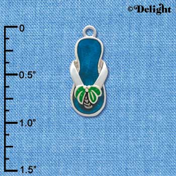 C1938 - Flip Flop Palm Tree Blue Silver Charm (6 charms per package)
