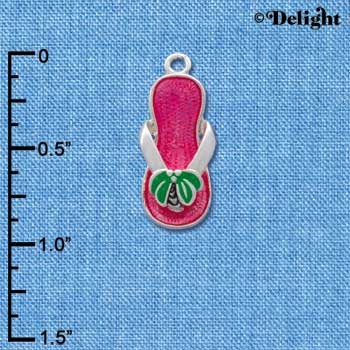 C1940 - Flip Flop Palm Tree Pink Silver Charm (6 charms per package)