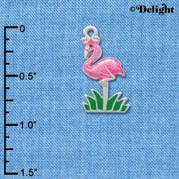 C1990* - Flamingo Hot Pink Silver Charm (left & right) (6 charms per package)