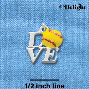C2012 - Love Silver Softball optic yellow Silver Charm (6 charms per package)