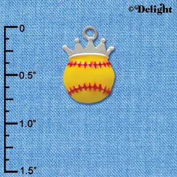 C2015 - Softball optic yellow Crown Silver Charm (6 charms per package)