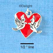 C2021 - Heart with 2 Doves Silver Charm (6 charms per package)