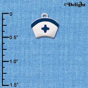 C2044 - Nurse Hat blue cross Silver Charm (6 charms per package)
