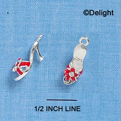 C2094+ - Sandal Heel Shoe With Red Flower Silver Charm (6 charms per package)