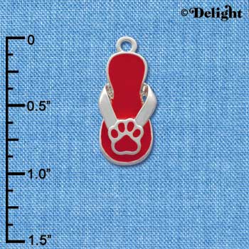 C2152 - Paw Flip Flop Red Silver Charm (6 charms per package)