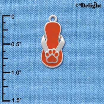 C2153 - Paw Flip Flop Orange Silver Charm (6 charms per package)