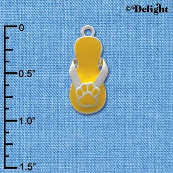 C2154 - Paw Flip Flop Yellow Silver Charm (6 charms per package)