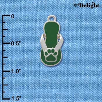 C2155 - Paw Flip Flop Green Silver Charm (6 charms per package)