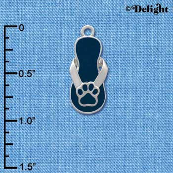 C2156 - Paw Flip Flop Blue Silver Charm (6 charms per package)
