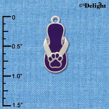 C2157 - Paw Flip Flop Purple Silver Charm (6 charms per package)