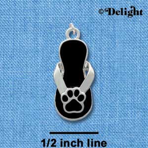 C2158 - Paw Flip Flop Black Silver Charm (6 charms per package)
