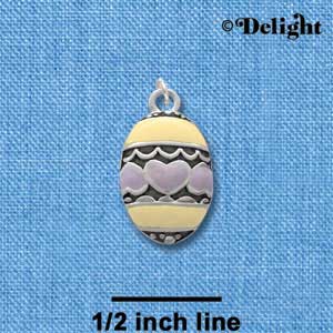 C2187 - Egg Lavendar Hearts Silver Charm (6 charms per package)