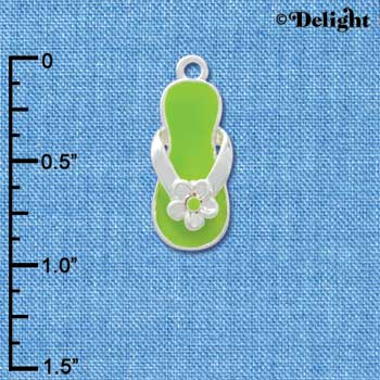 C2332 - Flip Flop - Lime Green with flower Silver Charm (6 charms per package)