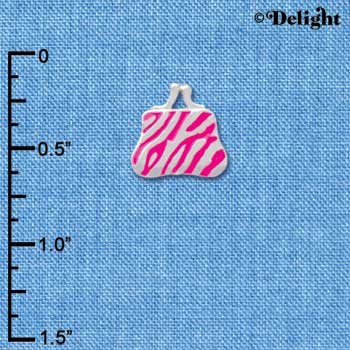 C2353 - Hot Pink Zebra Coin Purse Silver Charm (6 charms per package)