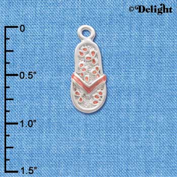 C2407 - Flip Flop with Flower Pattern - Pink - Silver Charm (6 charms per package)