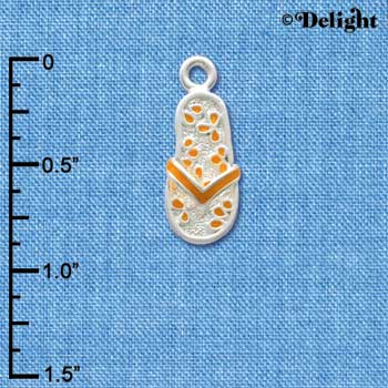 C2408 - Flip Flop with Flower Pattern - Orange - Silver Charm (6 charms per package)