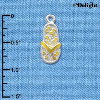 C2409 - Flip Flop with Flower Pattern - Yellow - Silver Charm (6 charms per package)