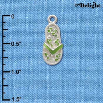 C2410 - Flip Flop with Flower Pattern - Lime Green - Silver Charm (6 charms per package)