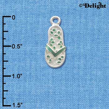 C2411 - Flip Flop with Flower Pattern - Blue - Silver Charm (6 charms per package)