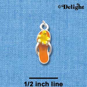 C2414 - Orange Flip Flop with Yellow Hibiscus Flower - Silver Charm (6 charms per package)