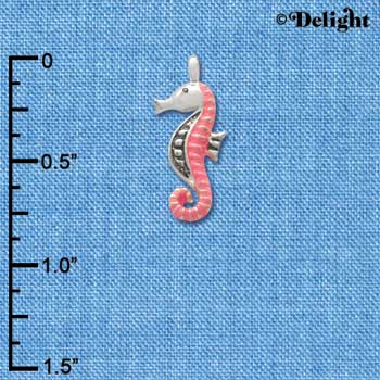 C2429+ - Seahorse - Hot Pink - Silver Charm (6 charms per package)