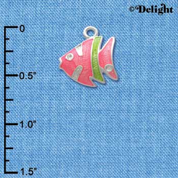 C2431* - Tropical Fish - Hot Pink with Lime Green Stripe - Silver Charm (Left & Right) (6 charms per package)