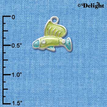 C2432* - Tropical Fish - Lime Green with Blue Tail -Silver Charm (Left & Right) (6 charms per package)