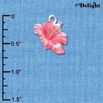C2435 - Hibiscus Flower - Hot Pink - Silver Charm (6 charms per package)