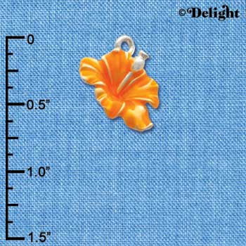 C2436 - Hibiscus Flower - Orange - Silver Charm (6 charms per package)