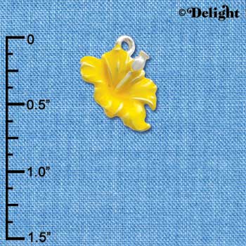C2437 - Hibiscus Flower - Yellow - Silver Charm (6 charms per package)