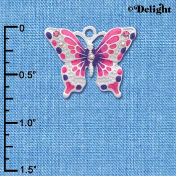 C2440 - C2440 - Butterfly - Hot Pink & Purple - Silver Charm (6 charms per package) (6 charms per package)