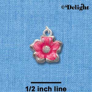 C2442 - Flower - Hot Pink - Silver Charm (6 charms per package)