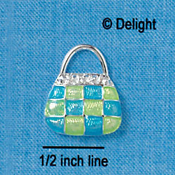 C2454 - Checkered Purse - Blue and Green - Silver Charm (6 charms per package)