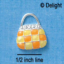 C2455 - Checkered Purse - Yellow and Orange - Silver Charm (6 charms per package)